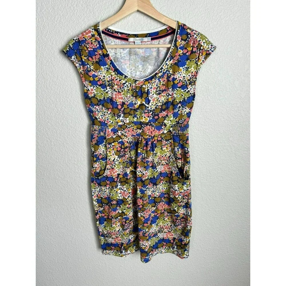 Boden Floral Dress Short Sleeves Size 4 Petite Floral Multicolor Pockets
